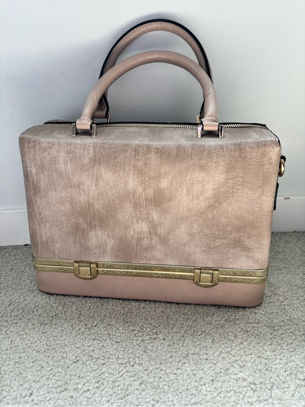 Classic Structured Taupe Top-Handle Briefcase style handbag